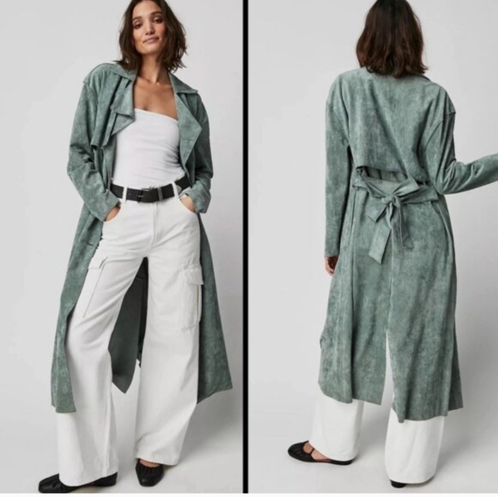 NWT Free People Exclusive Blank NYC Vegan Suede Trench Coat Size L